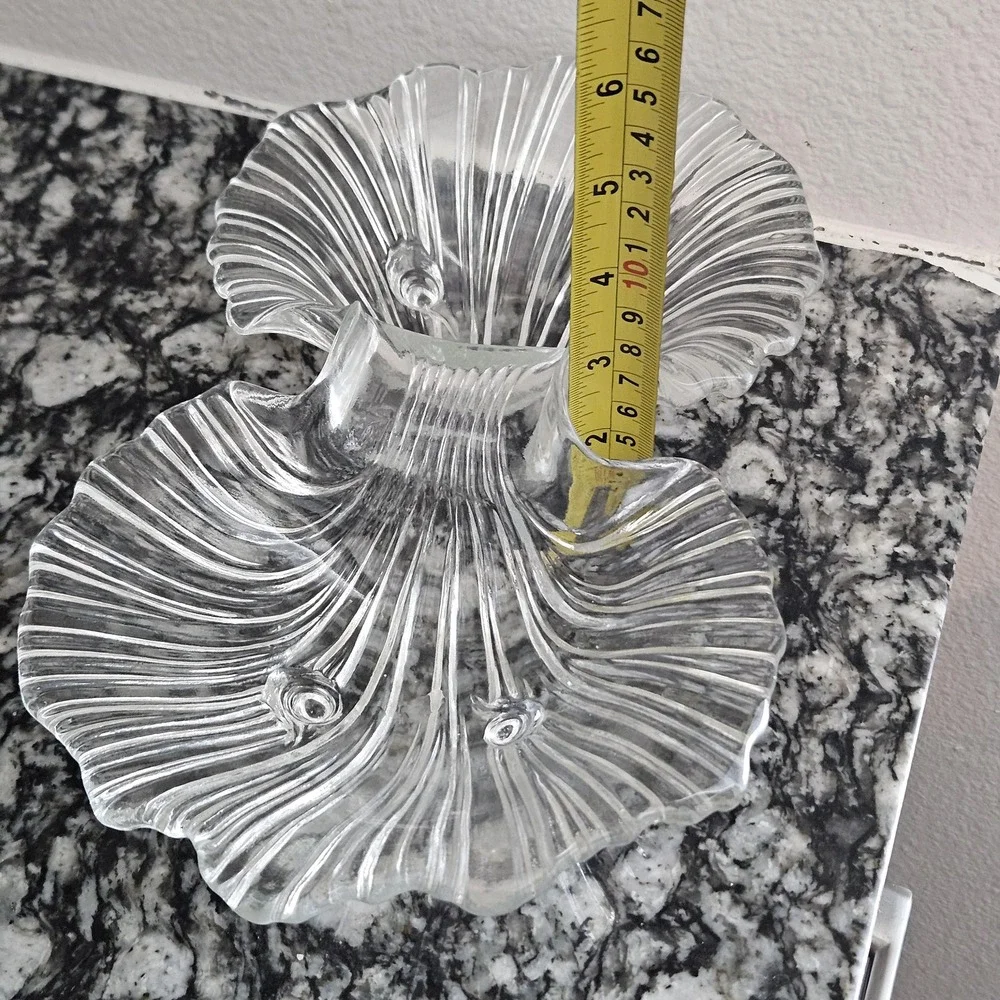 shell shape clear glass‎ Seascape Florida pattern two-part footed serving dish